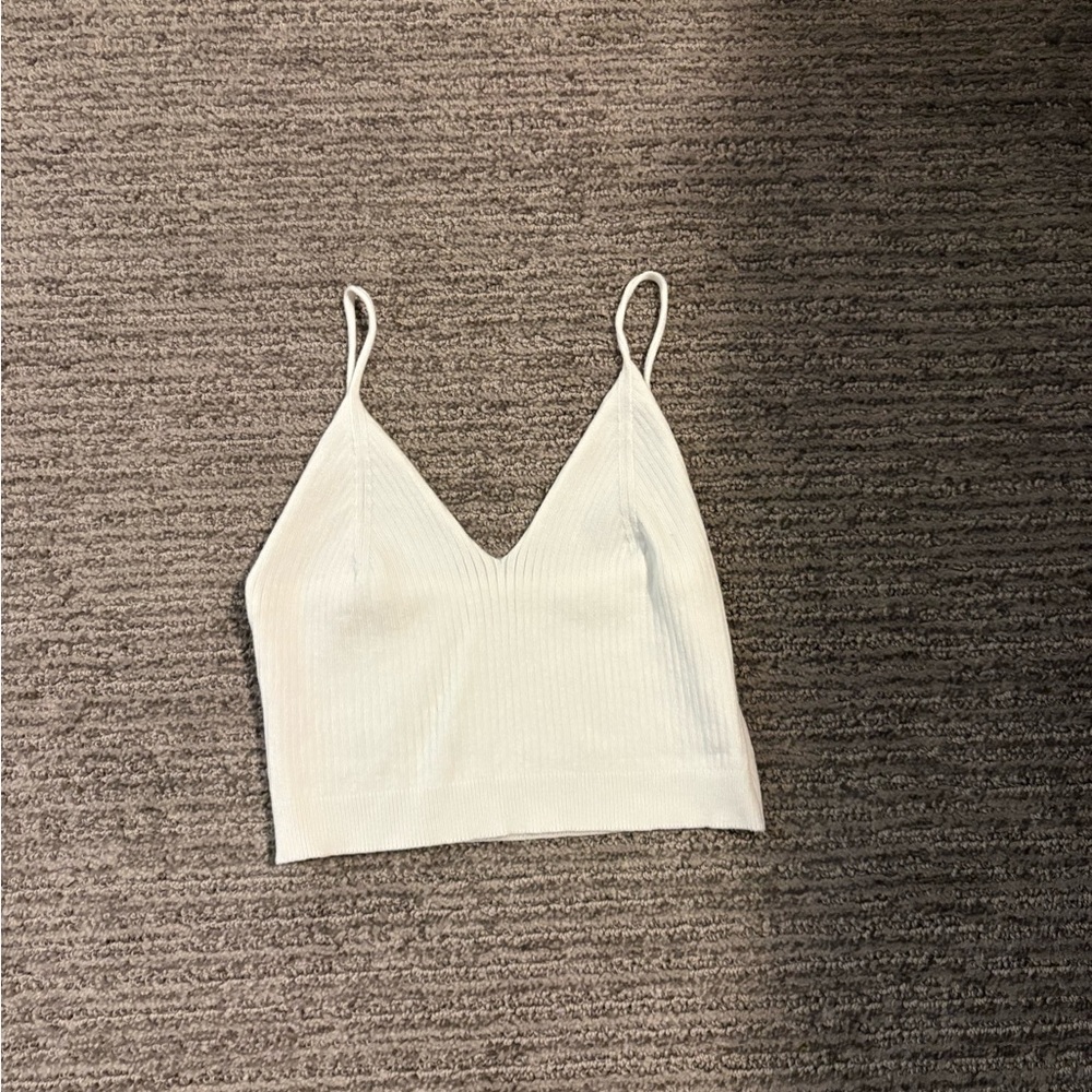 White Ribbed Women's Crop Top